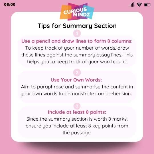 Tips for the Summary Section
